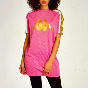 Kappa 222 Banda 10 Balby Pink  T Shirt Dress with Gold Logo NWT